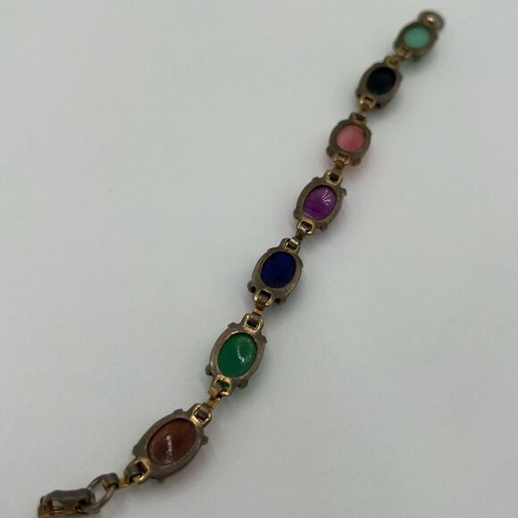 Vintage Gold Tone Coro Scarab Bracelet - Multicolor Signed - Picture 3 of 8
